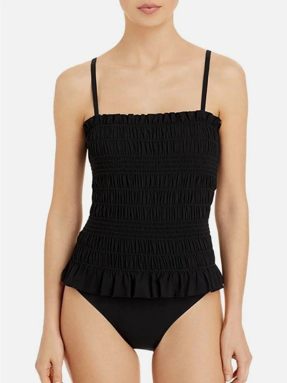 Tory Burch Women's Costa Smocked One Piece Ruffled Swimsuit, Black